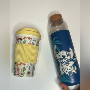 Stitch Water Bottle + Floral Travel Mug Bundle Reusable Cups